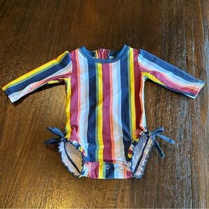 Ruffle Butts Long Sleeve Rash Guard One Piece Swimsuit  Striped